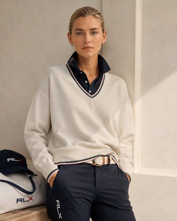 Ralph Lauren Sweaters - Ralph Lauren RLX Womens Wool Blend V-Neck Sweater Size XL White Cricket Preppy